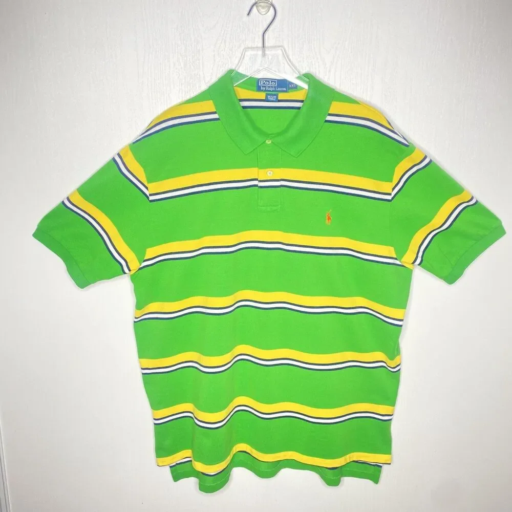 POLO by Ralph Lauren classic mens shirt Green Yellow Navy White stripe sz XXL